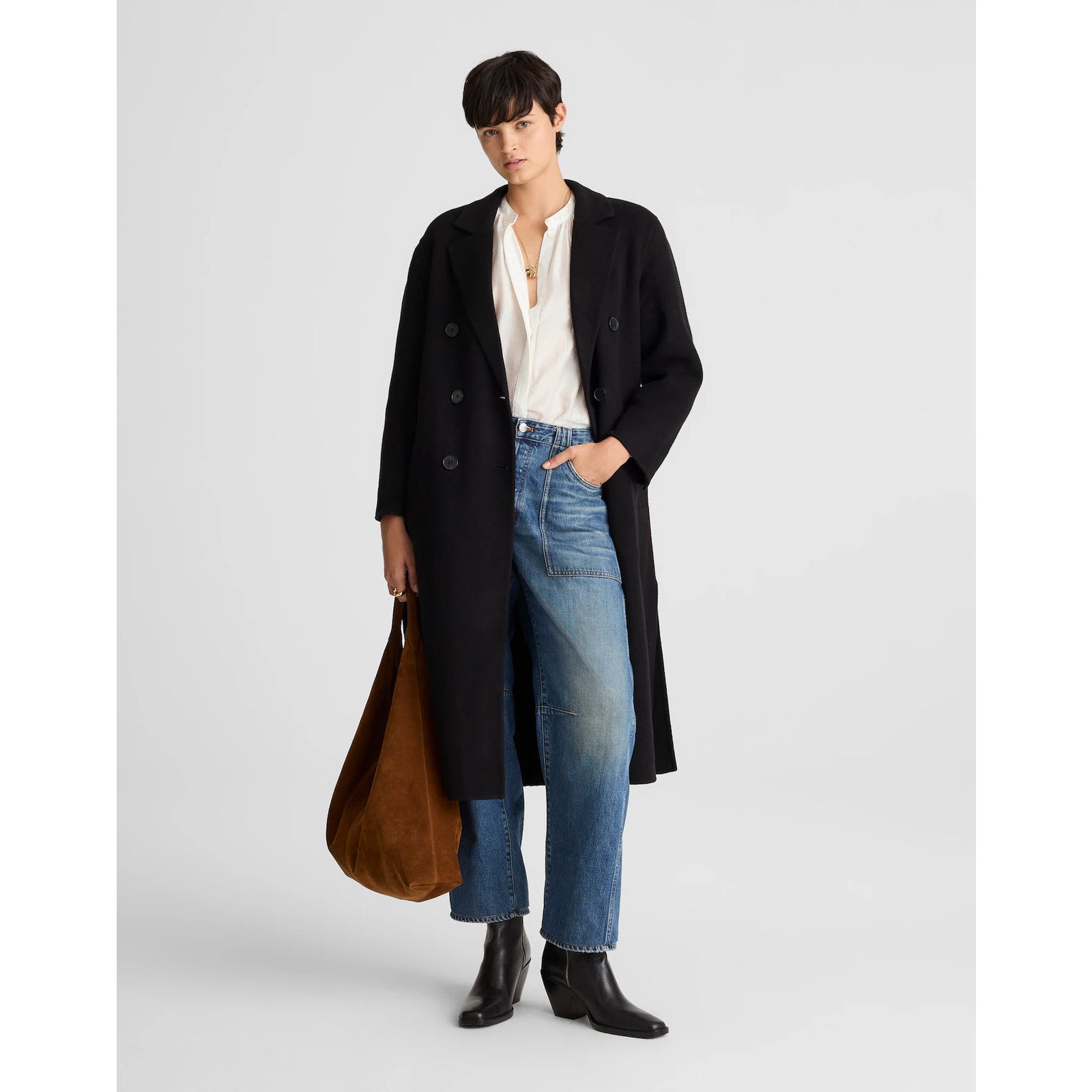 Madewell Women's Jet Black Double-Faced Brushed Long Coat Size S Nwt
